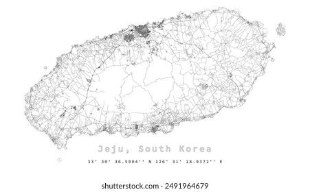 Jeju, South Korea,accurate map, detail Streets Roads Map,editable vector element template image for marketing ,product ,wall art