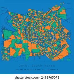 Jeju, South Korea,city centre,accurate map,Urban detail Streets Roads color Map,editable vector element template image for marketing ,product ,wall art 
