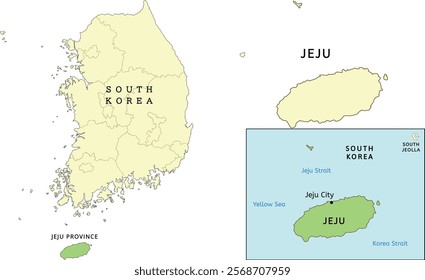 Jeju Special self-governing province location on map of South Korea. Capital city is Jeju City