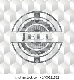 Jell realistic grey emblem with cube white background