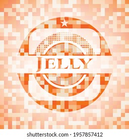 Jelly abstract orange mosaic emblem with background 