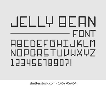 Jelly bean font. Vector alphabet letters and numbers. Typeface design. Typography Graphic