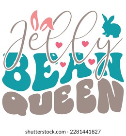 Jelly Bean Queen Boho Retro Style Happy Easter SVG And T-shirt Design, Easter SVG Quotes Design t shirt design, Vector EPS Editable Files, can you download this Design Bundle svg