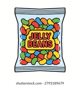 Jelly Beans Candy Bag Icon Containing colorful sweet candies, confectionery snack theme, and playful atmosphere