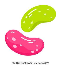 Jelly beans. Fruity chewy jelly candies. Tasty gelatin snack. Vector illustration in cartoon style. Isolated white background