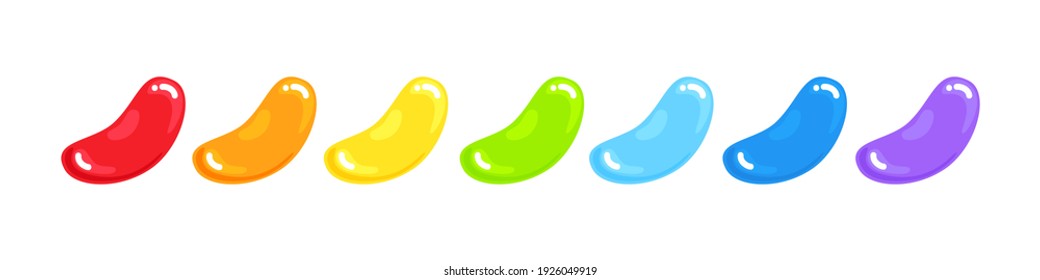 Jelly beans gummy sweet candies set with amazing flavor flat style design vector illustration. Bright colorful jelly delicious sweets candy collection isolated on white background.