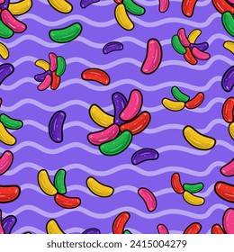 Jelly Beans Seamless Pattern in Cartoon Style. Perfect For Background, Backdrop, Wallpaper and Cover Packaging. Vector Illustration.