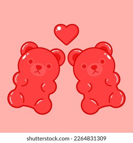 Jelly bears fruit gummy. Character Illustrator vector design. Jelly bears in Valentine's day.