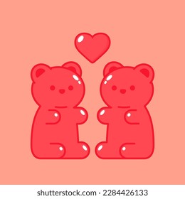 Jelly bears fruit gummy. Character Illustrator vector design. Jelly bears in Valentine's day.