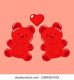 Jelly bears fruit gummy. Character Illustrator vector design. Jelly bears in Valentine's day.