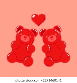 La gelatina lleva un gummy de fruta. Diseño vectorial del Ilustrador de caracteres. Jelly se lleva San Valentín.