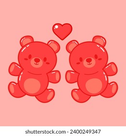 Jelly bears fruit gummy. Character Illustrator vector design. Jelly bears in Valentine's day.