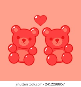 Jelly bears fruit gummy. Character Illustrator vector design. Jelly bears in Valentine's day.