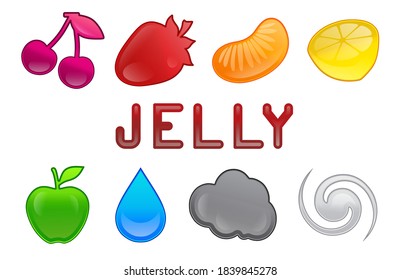 Jelly buttons. Sweets. Fruits and elements