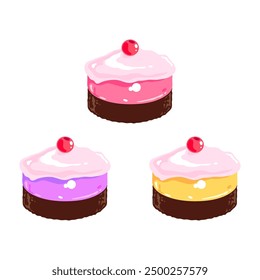 Jelly cakes with three flavors, brownies, vector