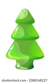 Jelly candies in shape of tree. Isolated spruce sweets, addition to holiday celebrations. Fun and festive treat. Delightful snack for any time of year with variety flavors. Vector in flat style