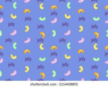 Jelly cartoon character seamless pattern on blue background.Pixel style