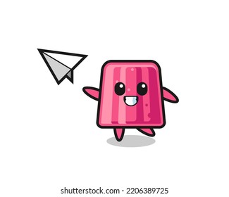 jelly cartoon character throwing paper airplane , cute design