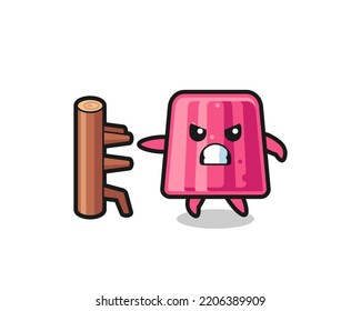 jelly cartoon illustration as a karate fighter , cute design