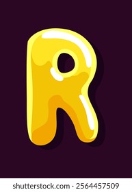 Jelly colorful letter R. Soft glossy multicolored candy font. Isolated bright delicious sweet alphabet, lollipop or marmalade ABC. Vector illustration