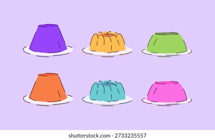 Juego de Ilustración vectorial plana de postre de jalea con color suave y estilo moderno