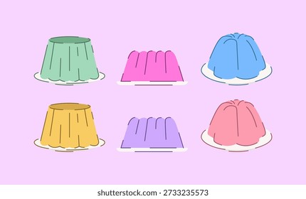 Jelly Dessert Flat Vector Illustration Set with Soft Color and Modern Style