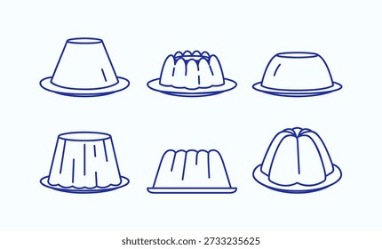 Jelly Dessert Line Art Vector Illustration Set with Outline Style for Food Design