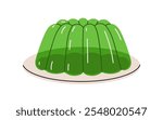 Jelly dessert. Wobbly, molded gelatin cake, gel snack. Sweet refreshing cold treat. Juicy transparent glassy jello food. Fruity pudding. Flat vector illustration isolated on white background