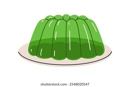 Sobremesa gelatinosa. Balanço, bolo de gelatina moldado, lanche de gel. Doce e refrescante delícia. Comida suculenta e transparente de gelatina vítrea. Pudim frutado. Ilustração de vetor plano isolada no plano de fundo branco