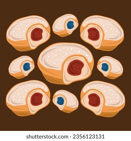 Jelly doughnut flat vector illustration. Cute homemade jelly doughnut cartoon vector illustration for graphic design and decorative element