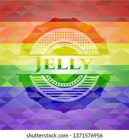 Jelly emblem on mosaic background with the colors of the LGBT flag