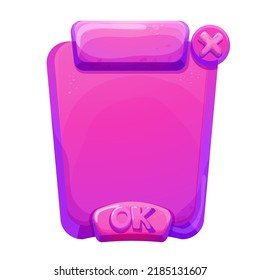 Jelly, fantasy interface template game menu in cartoon style isolated on white background. Ui asset, frame for settings design. Casual web 2d element.