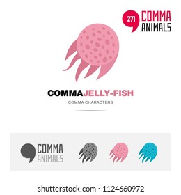 Jelly Fish animal concept icon set and modern brand identity logo template and app symbol based on comma sign