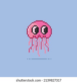 jelly fish with cute face in pixel style