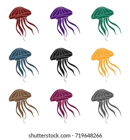 Jelly fish icon in black style isolated on white background. Sea animals symbol stock vector illustration.