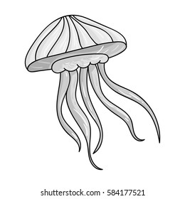 Jelly fish icon in monochrome style isolated on white background. Sea animals symbol stock vector illustration.