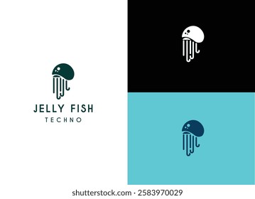 Jelly fish logo design. Silhouette of jelly fish for technology logo vector illustration