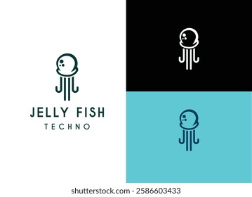 Jelly fish logo design. Silhouette of jelly fish for technology logo vector illustration