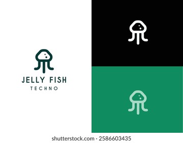 Jelly fish logo design. Silhouette of jelly fish for technology logo vector illustration