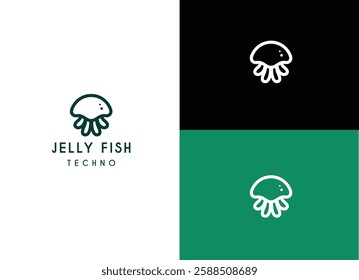 Jelly fish logo design. Silhouette of jelly fish for technology logo vector illustration