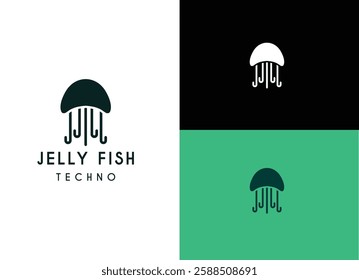 Jelly fish logo design. Silhouette of jelly fish for technology logo vector illustration