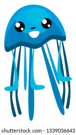Jelly fish with lots of tentacles in blue color clipart vector color drawing or illustration 