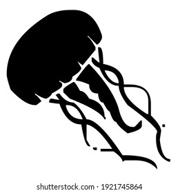 Jelly fish, sea jelly, medusa, sea animal, silhouette, vector illustration, in black color, isolated on white background 