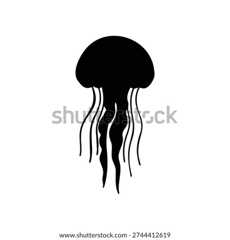 Jelly fish silhouette icon vector flat design.