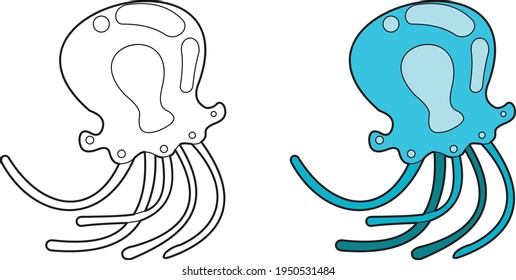 Dibujo de vectores de peces gelatina dibujo de vectores de animales, vectores de dibujos animados, arte de línea y color