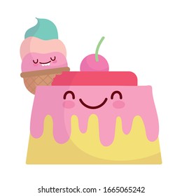jelly and ice cream menu character cartoon food cute vector illustration