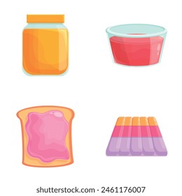 Jelly icons set cartoon vector. Colorful gummy and jelly candy. Sweet food, dessert