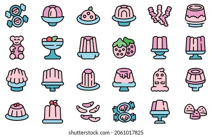 Jelly icons set outline vector. Frozen dessert. Gelatin confectionery