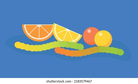 Jelly oranges, worms and balls
