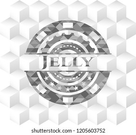 Jelly realistic grey emblem with cube white background